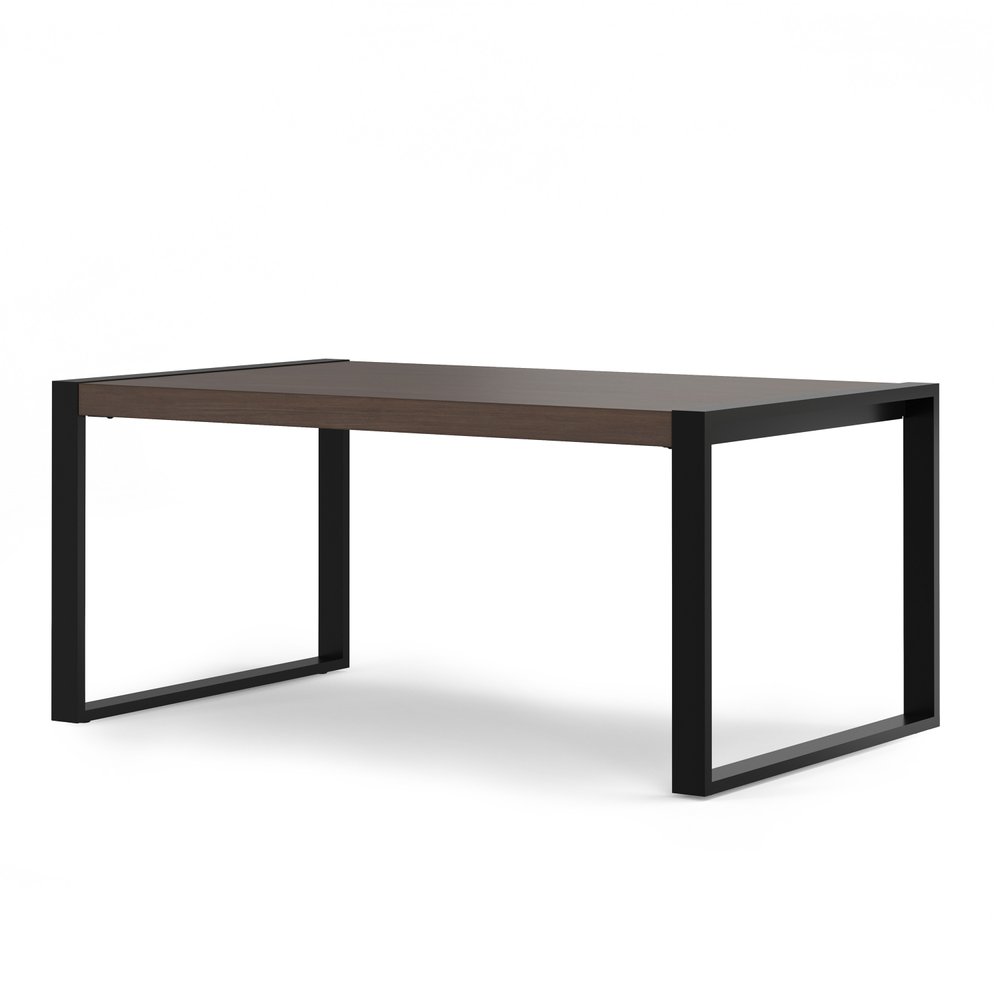 66" Light Brown And Black Solid Wood And Iron Sled Base Dining Table