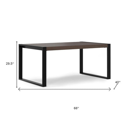 66" Light Brown And Black Solid Wood And Iron Sled Base Dining Table HomeRoots