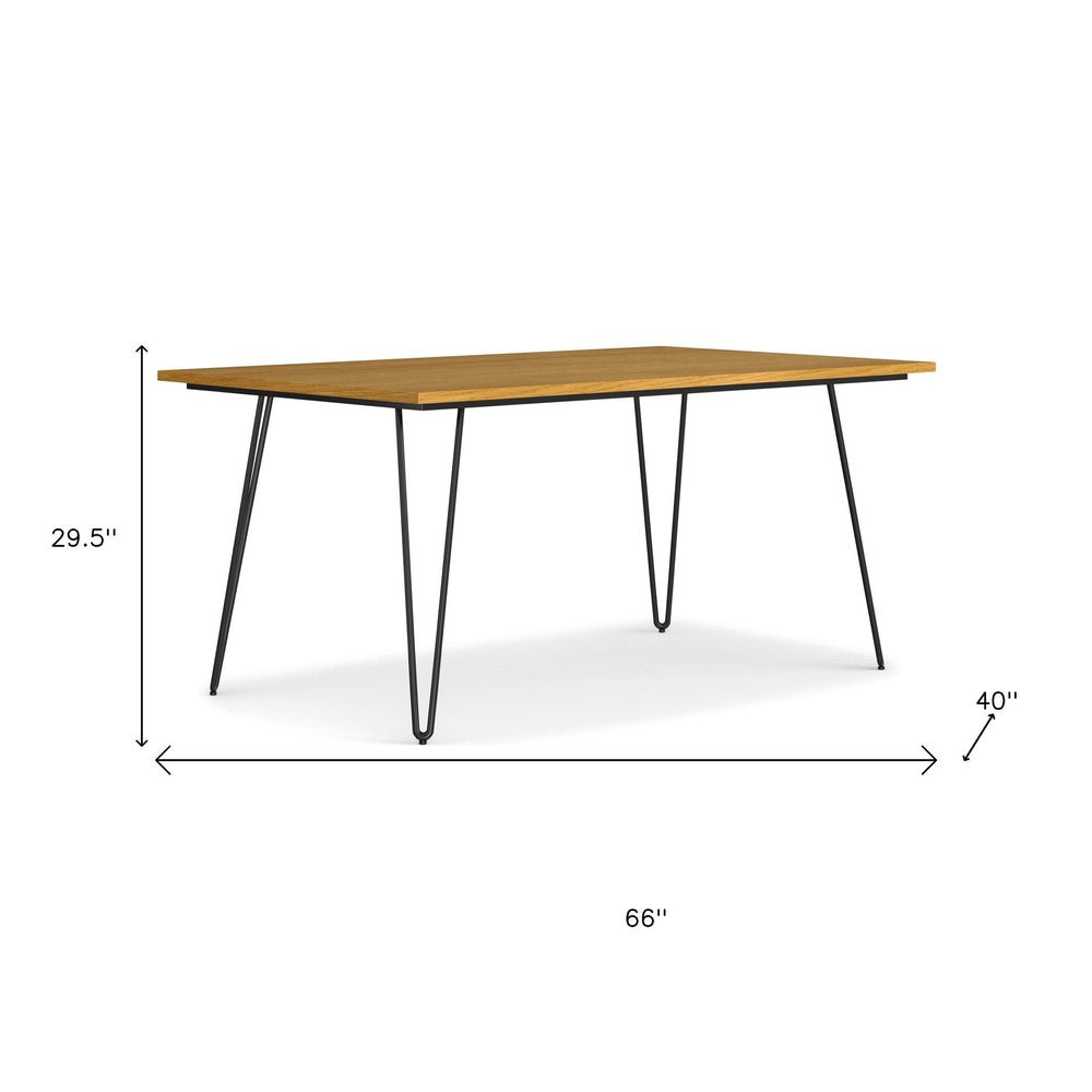 66" Natural and Black Solid Wood and Iron Dining Table