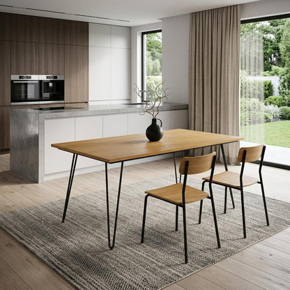 66" Natural and Black Solid Wood and Iron Dining Table