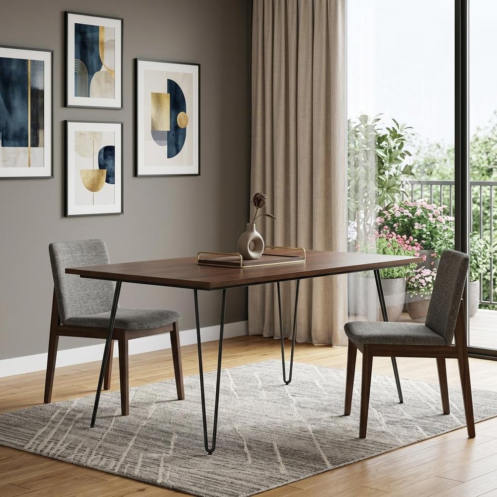 66" Umber And Black Solid Wood And Iron Dining Table — view 10