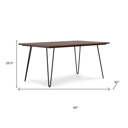 66" Natural and Black Solid Wood and Iron Dining Table