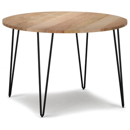 45" Natural And Black Solid Wood And Iron Round Top Dining Table
