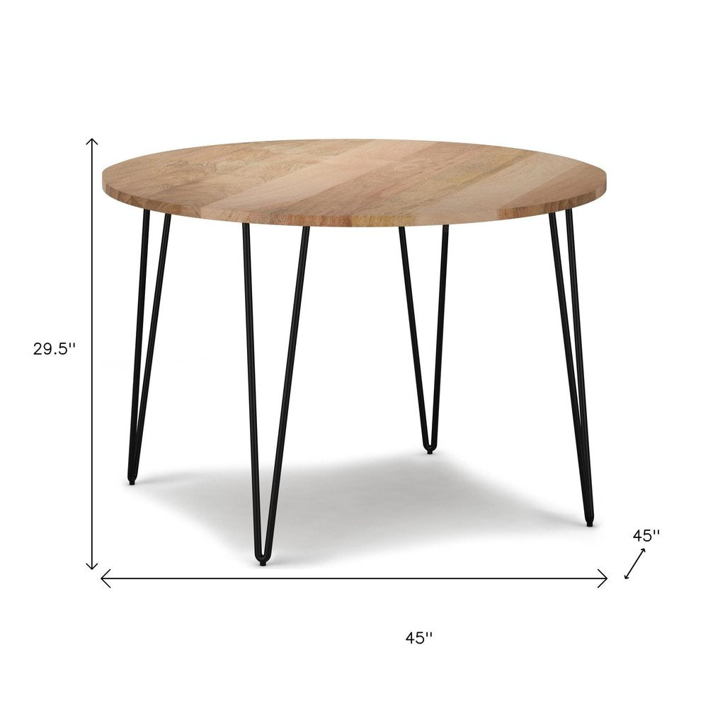 45" Natural And Black Solid Wood And Iron Round Top Dining Table — view 5