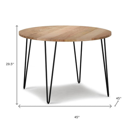 45" Natural And Black Solid Wood And Iron Round Top Dining Table