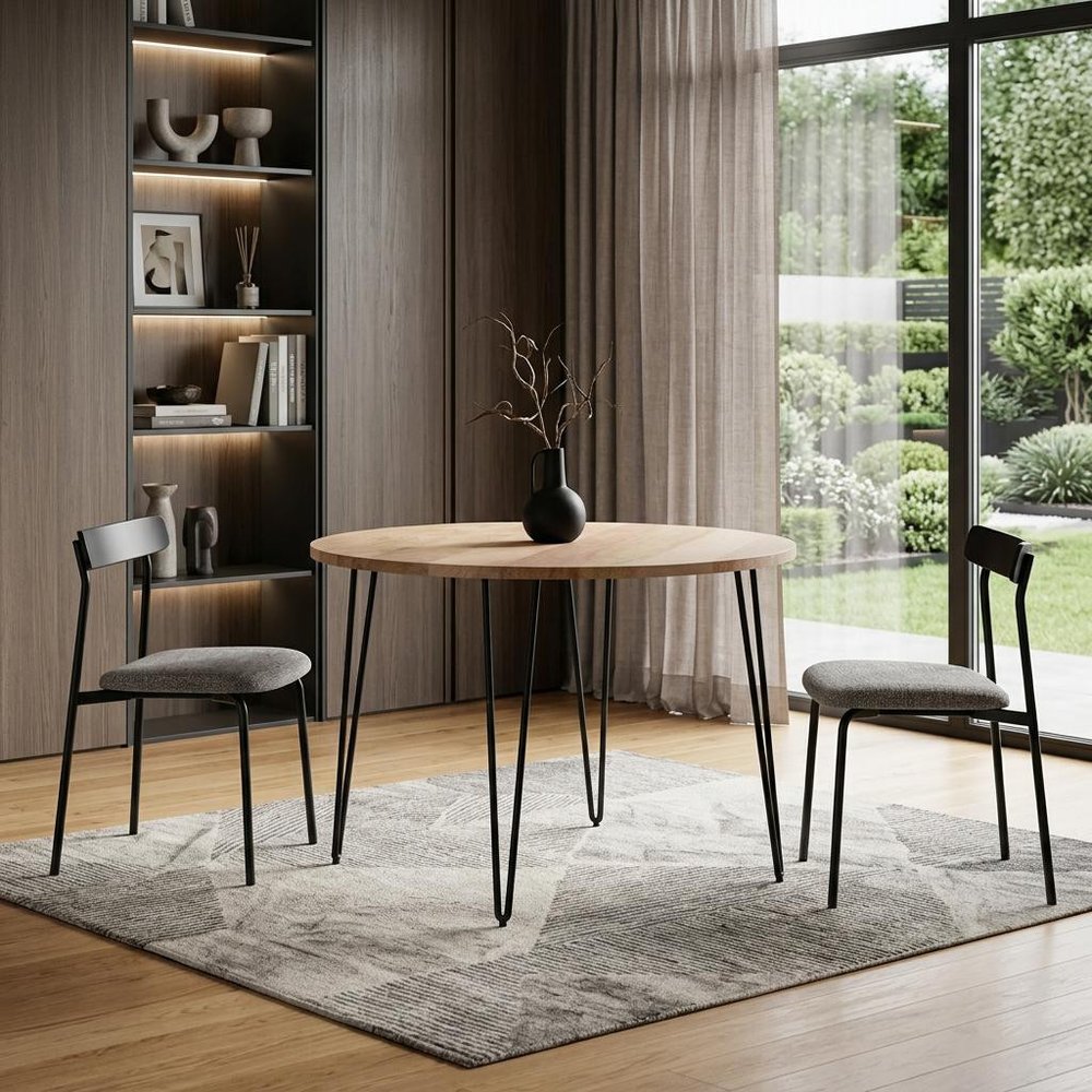 54" Natural and Black Solid Wood and Steel Square Dining Table — view 5