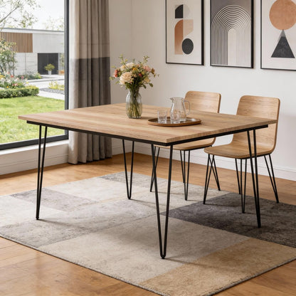 45" Natural And Black Solid Wood And Iron Round Top Dining Table