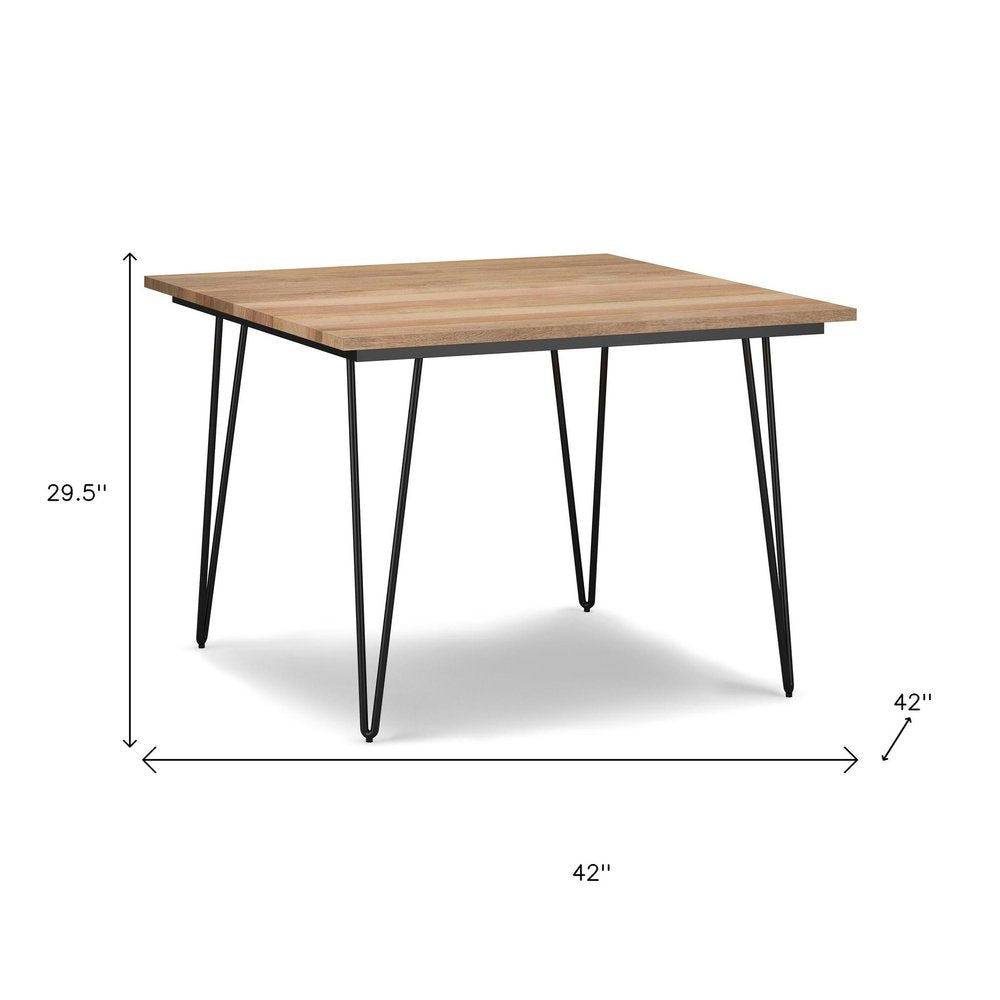 54" Natural and Black Solid Wood and Steel Square Dining Table HomeRoots