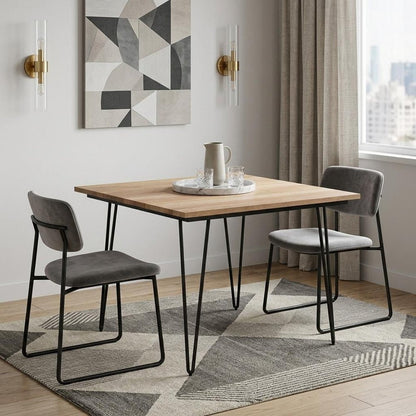 54" Natural and Black Solid Wood and Steel Square Dining Table HomeRoots