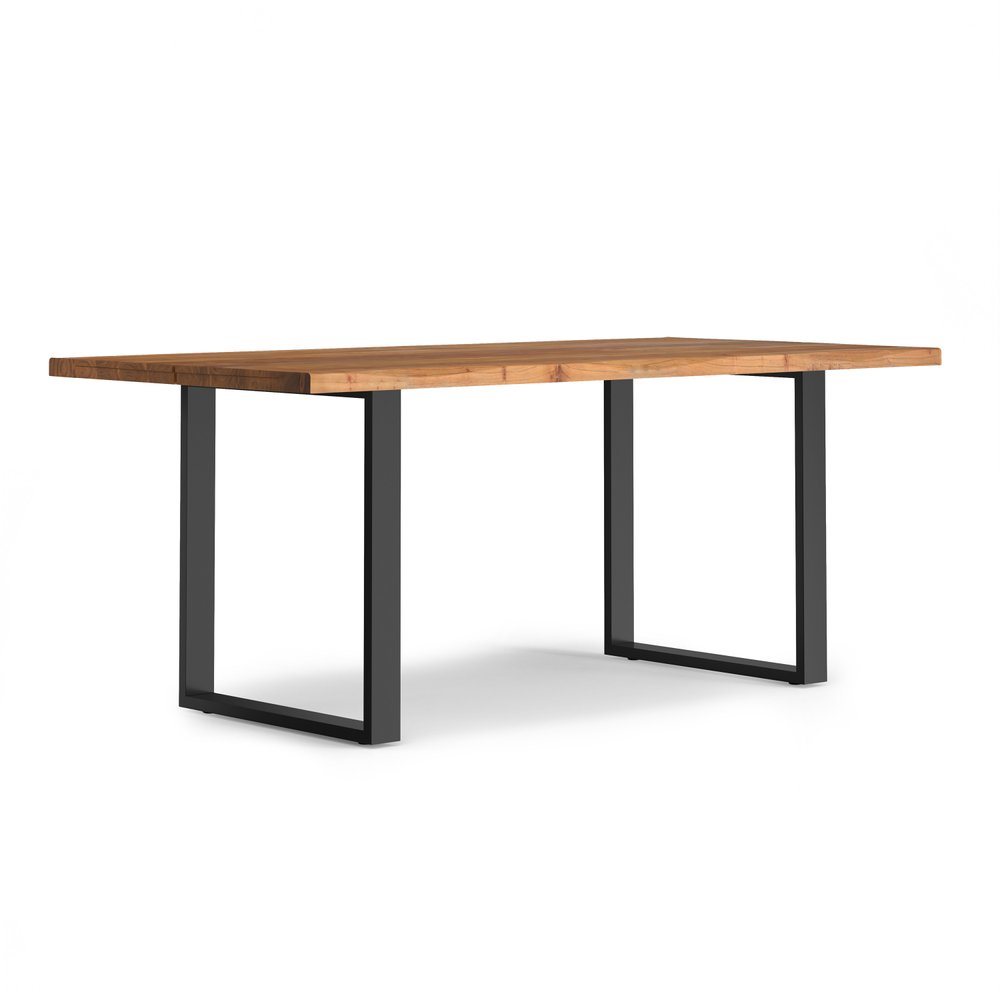 72" Walnut And Black Solid Wood And Iron Sled Base Live Edge Dining Table HomeRoots