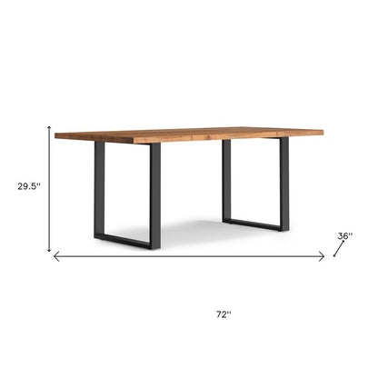 72" Walnut And Black Solid Wood And Iron Sled Base Live Edge Dining Table HomeRoots
