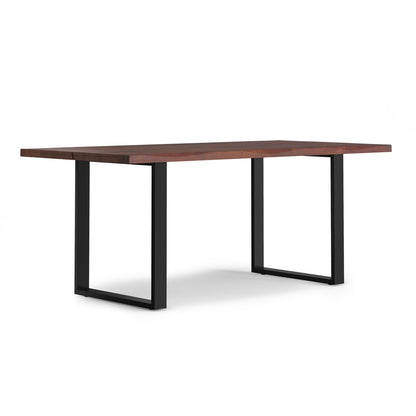 72" Walnut And Black Solid Wood And Iron Sled Base Live Edge Dining Table HomeRoots