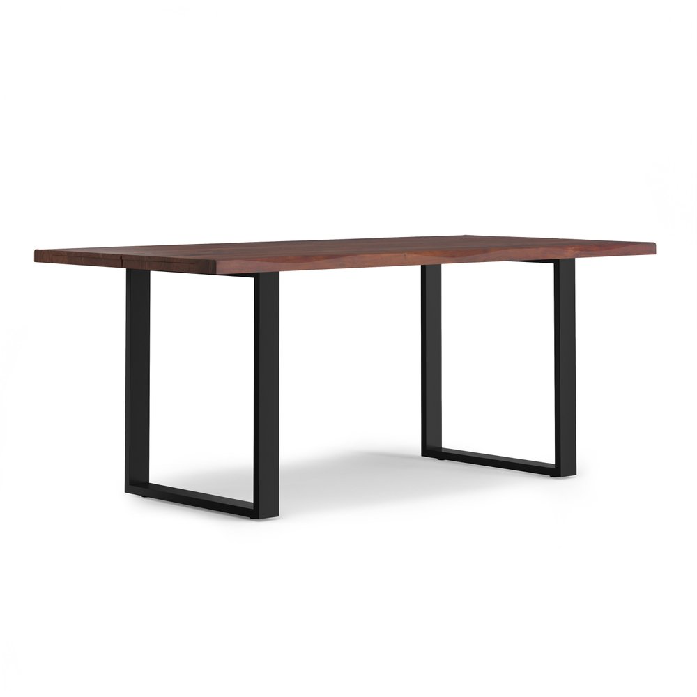 72" Natural And Black Solid Wood And Iron Sled Base Live Edge Dining Table