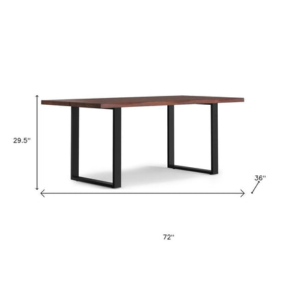 72" Natural And Black Solid Wood And Iron Sled Base Live Edge Dining Table