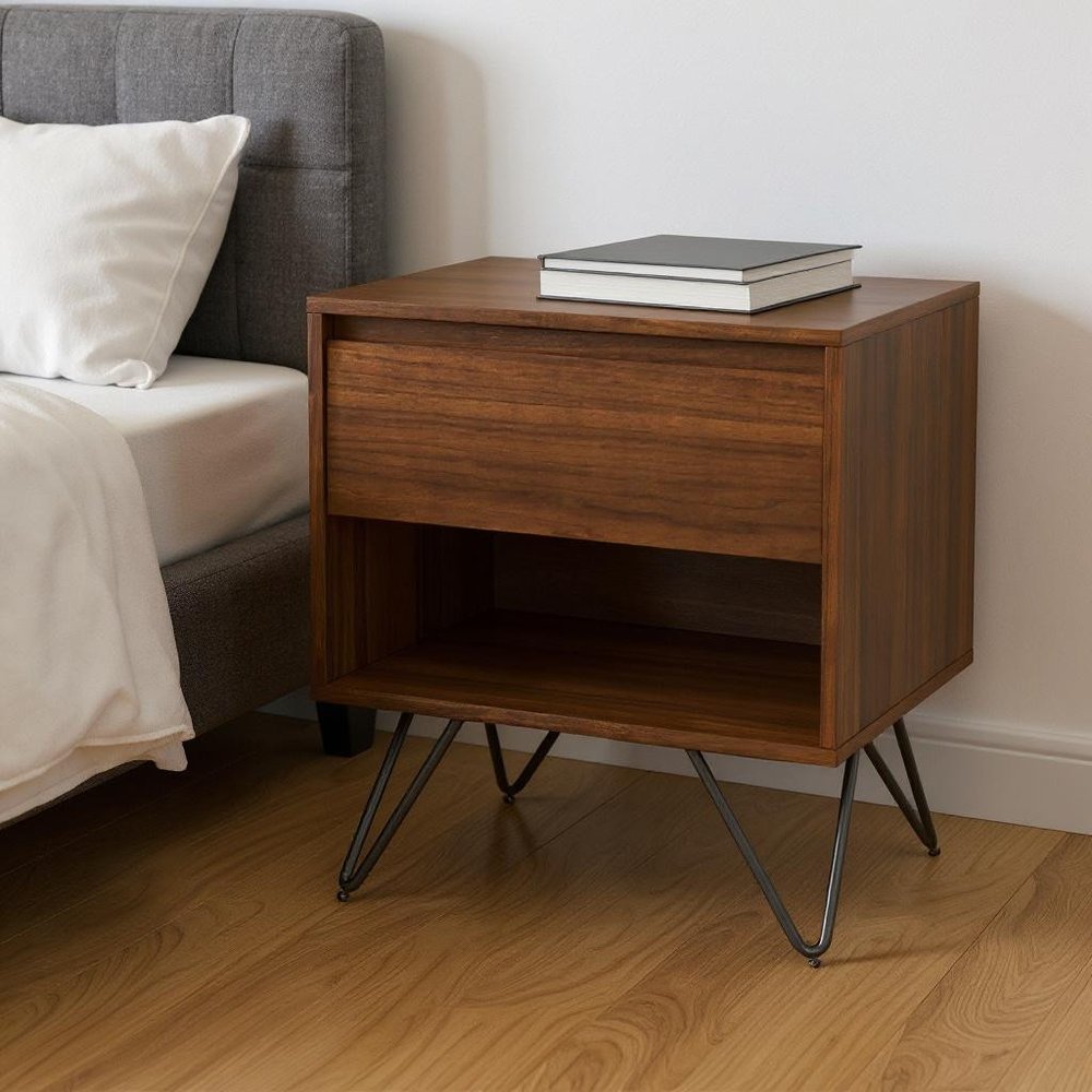 24" Walnut Solid Wood Two Drawer Nightstand HomeRoots
