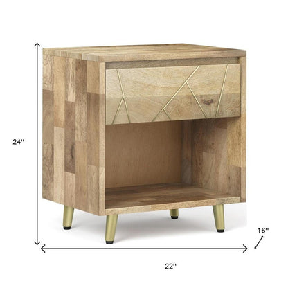 24" Natural Solid Wood Two Drawer Nightstand HomeRoots