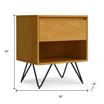 24" Oak Solid Wood Two Drawer Nightstand HomeRoots