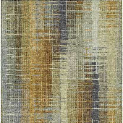 8' X 10' Artichoke Green And Gold Striped Washable Indoor Outdoor Area Rug HomeRoots