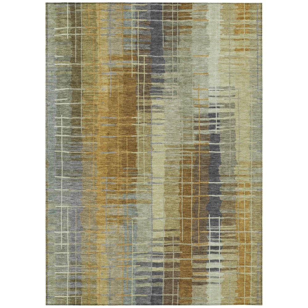8' X 10' Artichoke Green And Gold Striped Washable Indoor Outdoor Area Rug — view 1