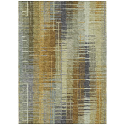 8' X 10' Artichoke Green And Gold Striped Washable Indoor Outdoor Area Rug HomeRoots