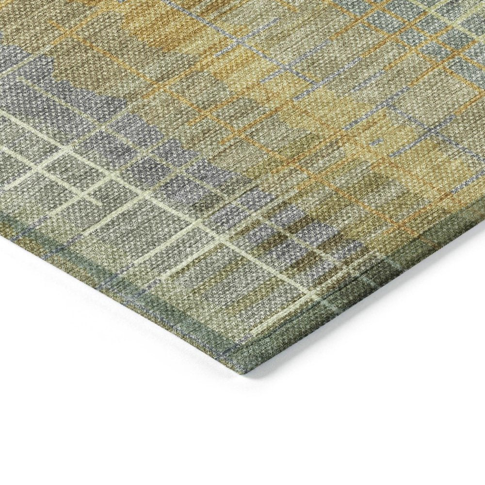 8' X 10' Artichoke Green And Gold Striped Washable Indoor Outdoor Area Rug — view 2