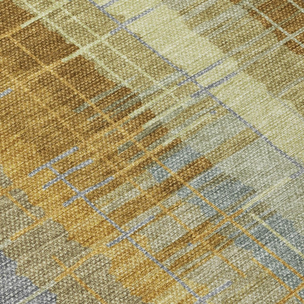 8' X 10' Artichoke Green And Gold Striped Washable Indoor Outdoor Area Rug — view 3