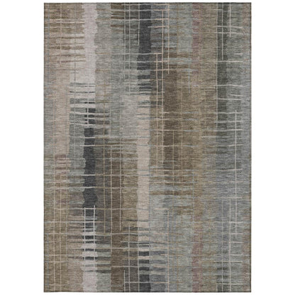 8' X 10' Brown And Gray Striped Washable Indoor Outdoor Area Rug