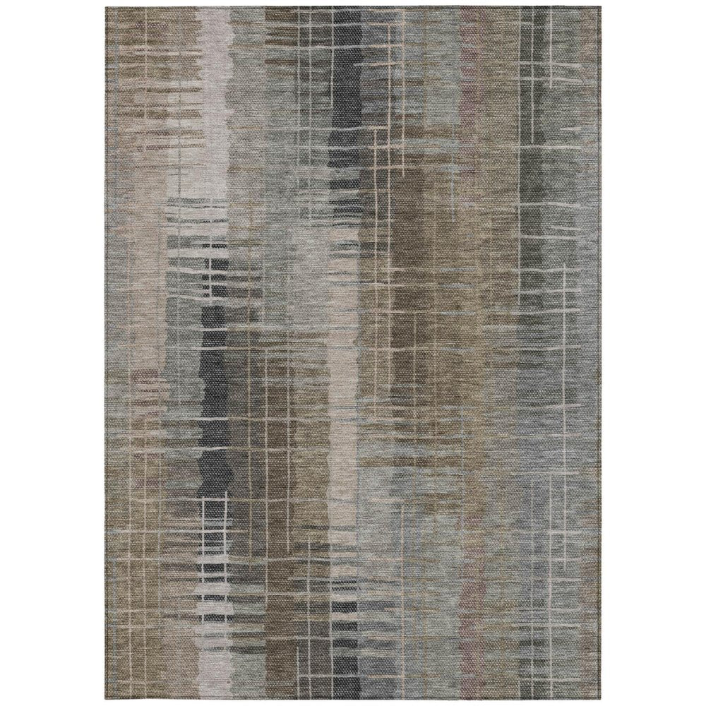 8' X 10' Brown And Gray Striped Washable Indoor Outdoor Area Rug HomeRoots
