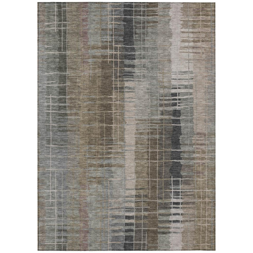 8' X 10' Brown And Gray Striped Washable Indoor Outdoor Area Rug HomeRoots