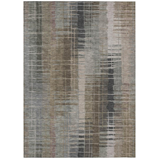 8' X 10' Brown And Gray Striped Washable Indoor Outdoor Area Rug