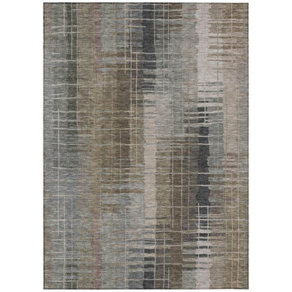8' X 10' Brown And Gray Striped Washable Indoor Outdoor Area Rug