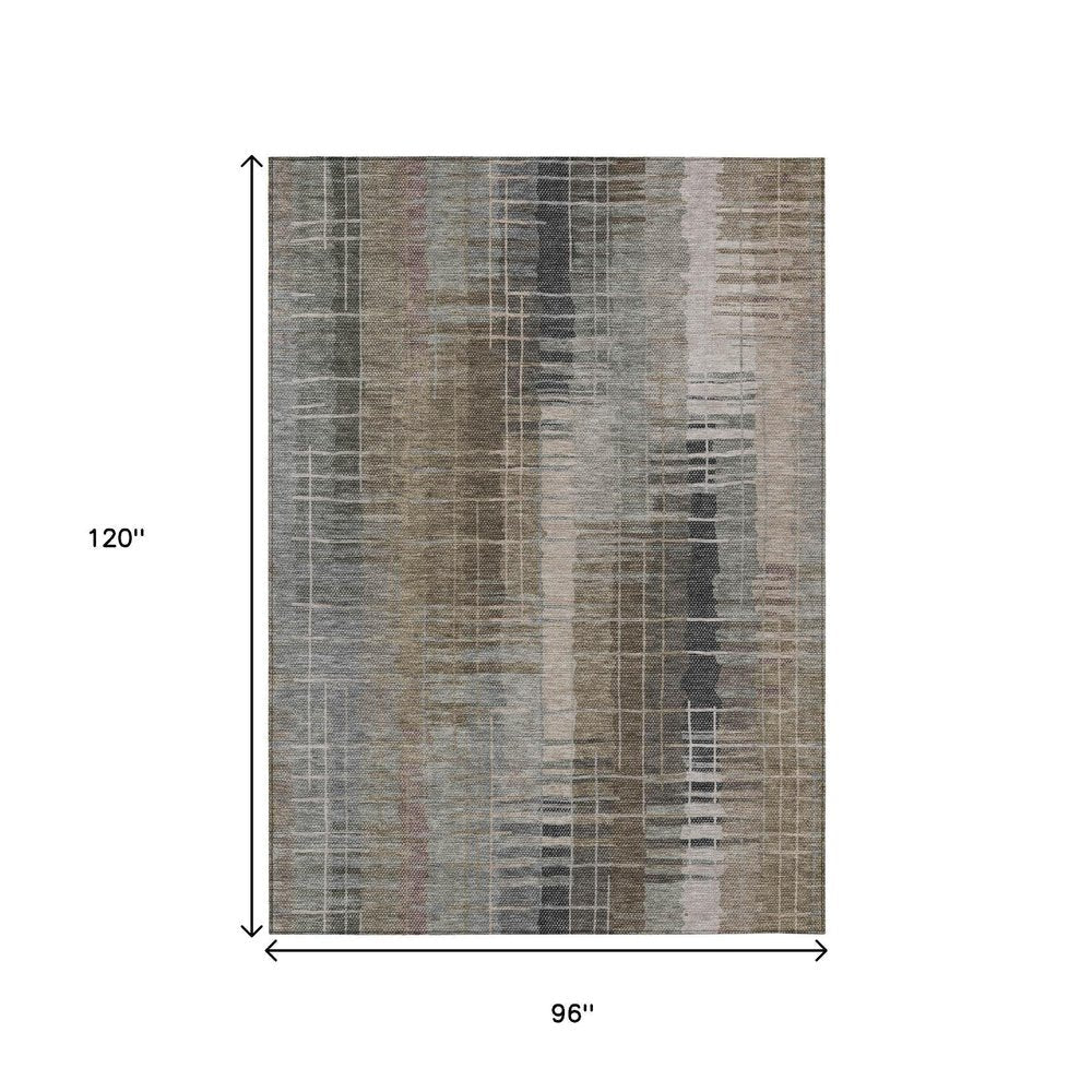 8' X 10' Brown And Gray Striped Washable Indoor Outdoor Area Rug — view 6