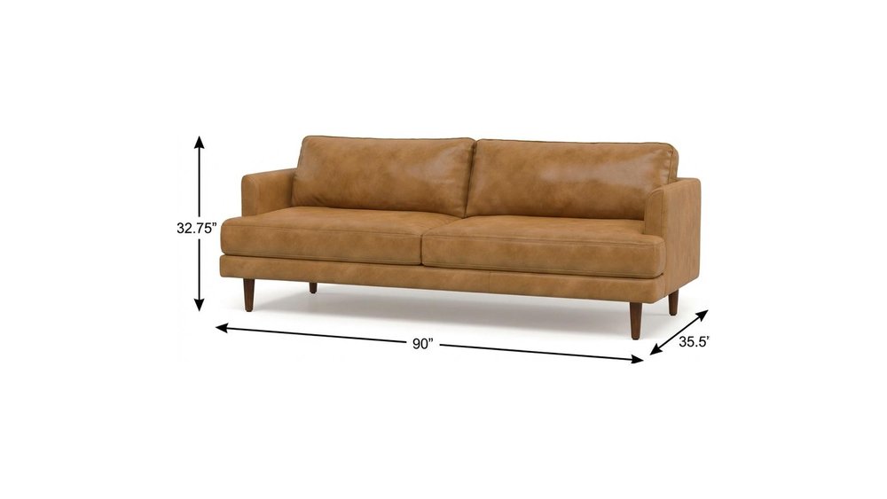 90" Sienna Leather Sofa With Brown Legs HomeRoots
