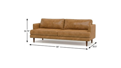 90" Sienna Leather Sofa With Brown Legs HomeRoots