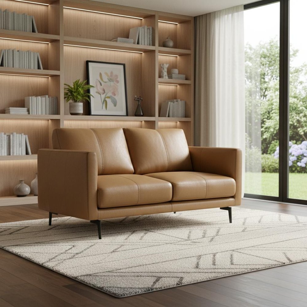60" Brown Leather Sofa With Black Legs HomeRoots