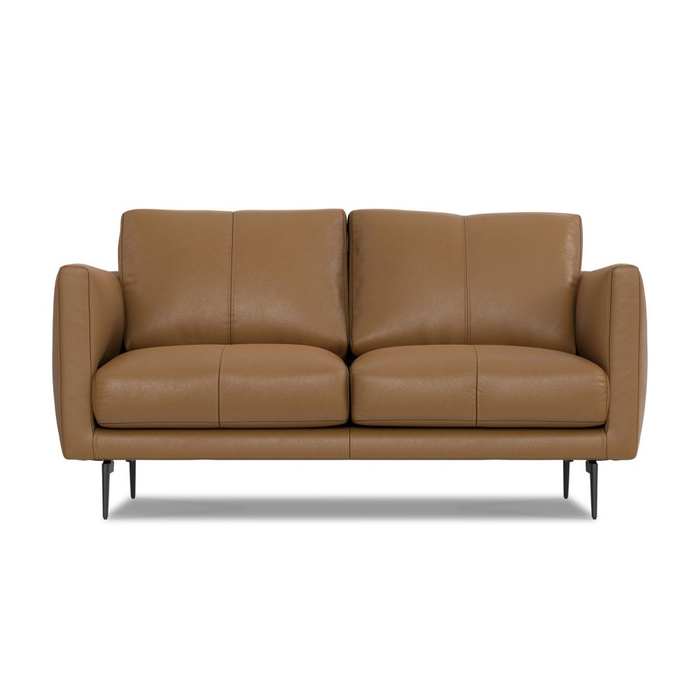 60" Brown Leather Sofa With Black Legs HomeRoots
