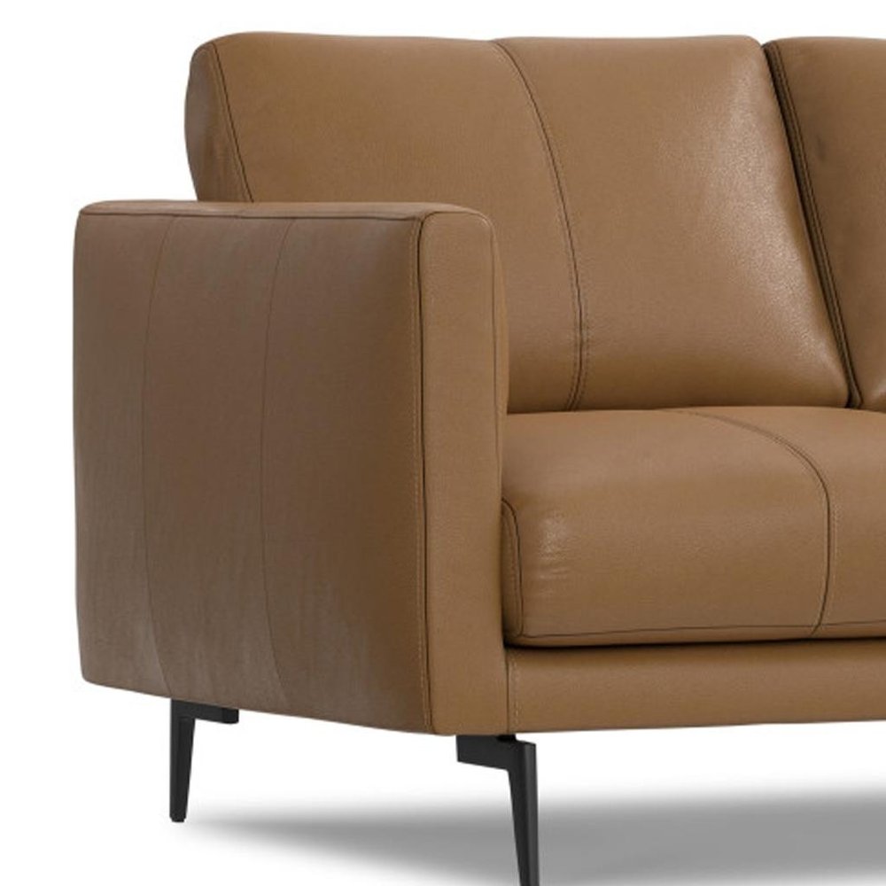 60" Brown Leather Sofa With Black Legs HomeRoots