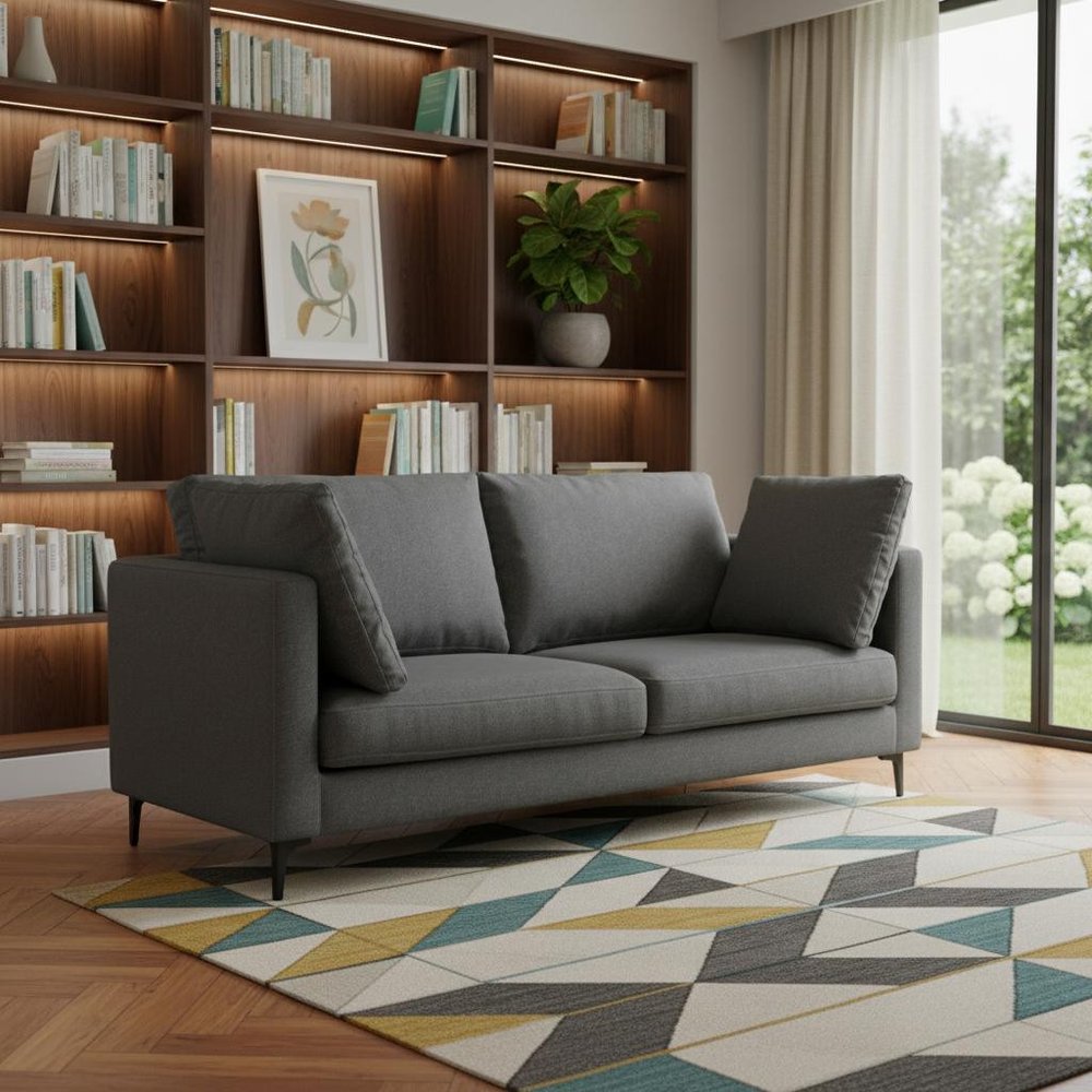 76" Gray Fabric Sofa With Black Legs HomeRoots