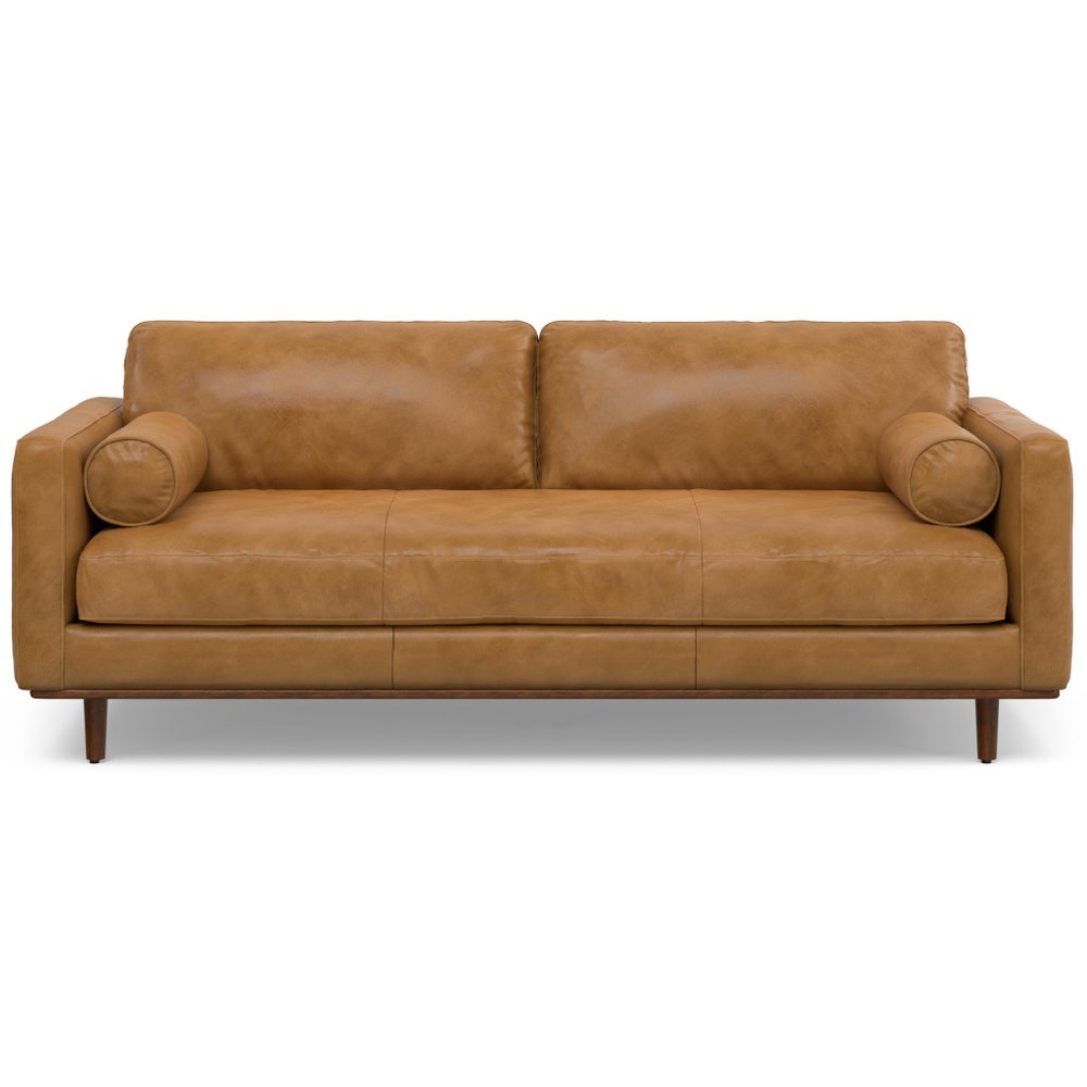 89" Sienna Leather Sofa With Brown Legs HomeRoots