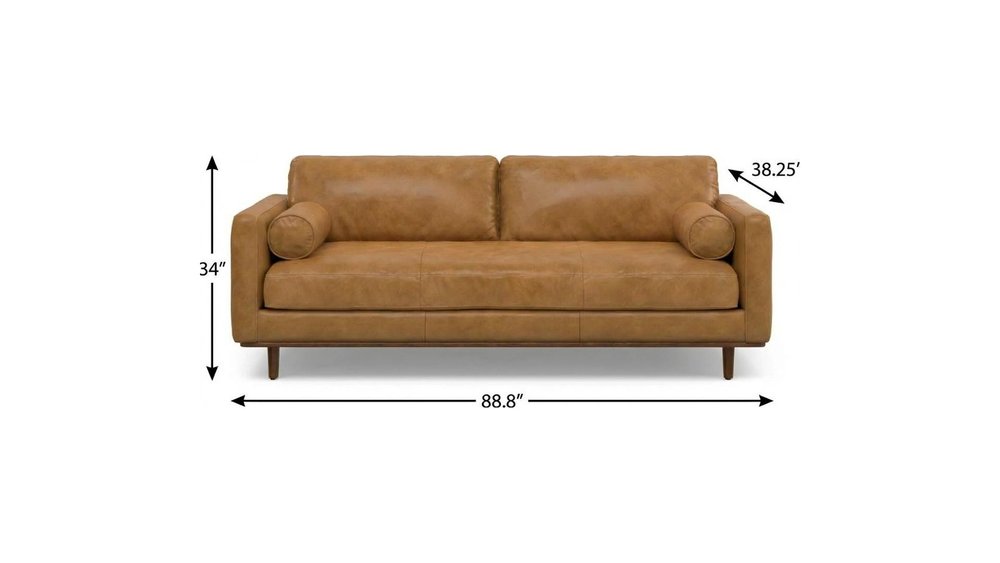 89" Sienna Leather Sofa With Brown Legs HomeRoots