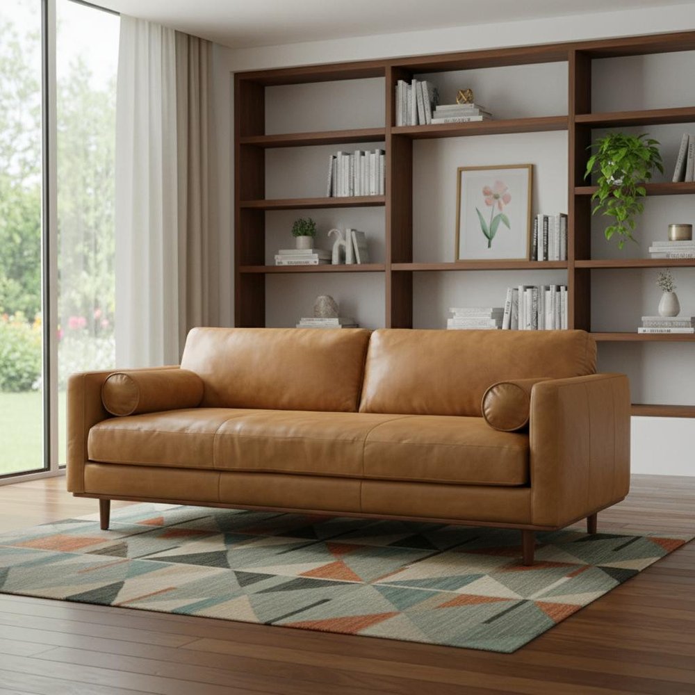 89" Sienna Leather Sofa With Brown Legs HomeRoots