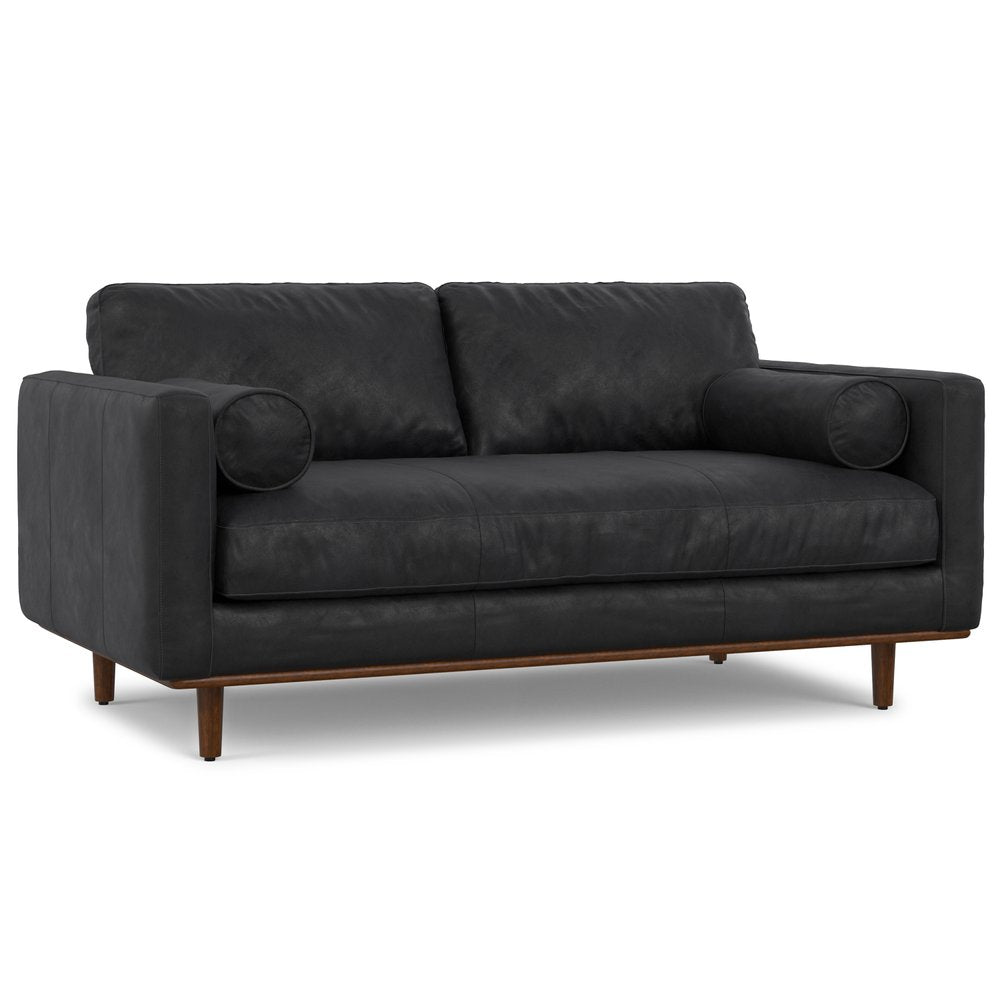 72" Black Leather Sofa With Brown Legs HomeRoots