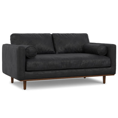 72" Black Leather Sofa With Brown Legs HomeRoots