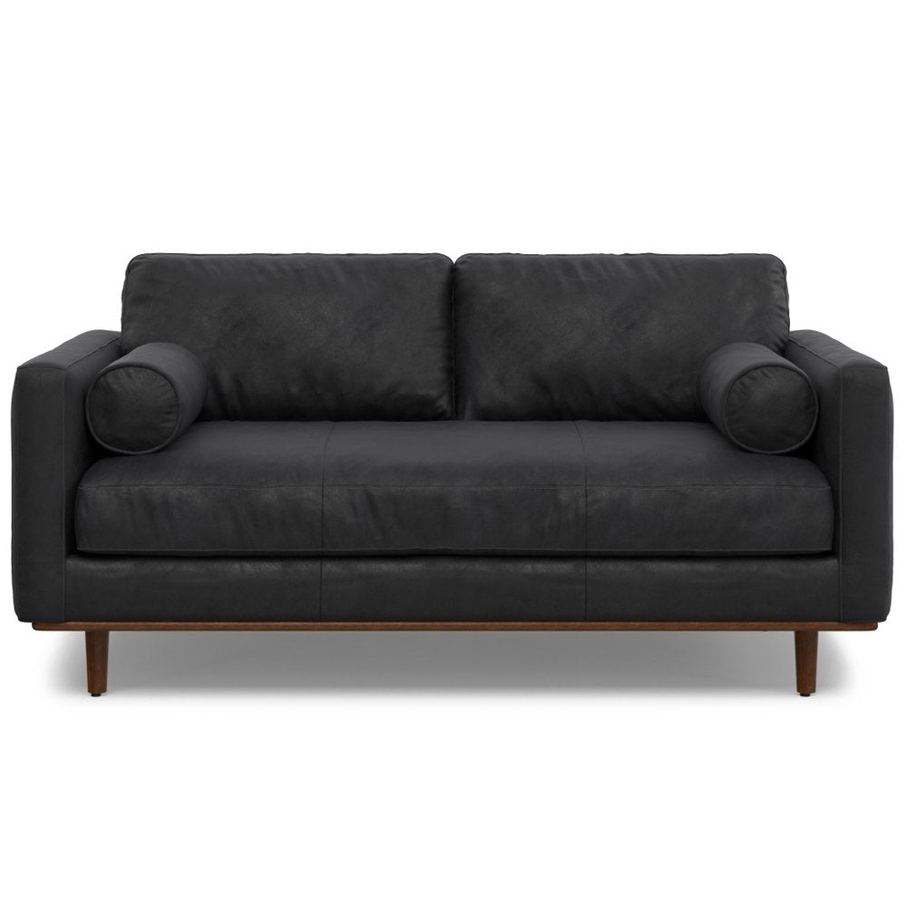 72" Black Leather Sofa With Brown Legs HomeRoots
