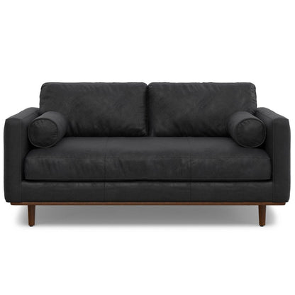 72" Black Leather Sofa With Brown Legs HomeRoots
