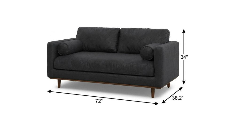72" Black Leather Sofa With Brown Legs HomeRoots