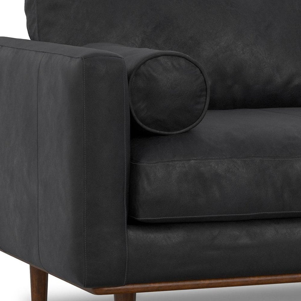 72" Black Leather Sofa With Brown Legs HomeRoots