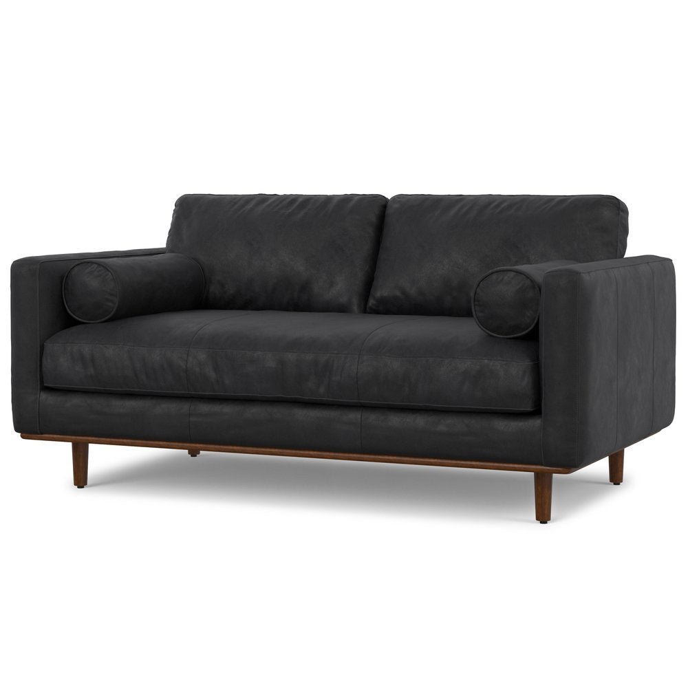 72" Black Leather Sofa With Brown Legs HomeRoots
