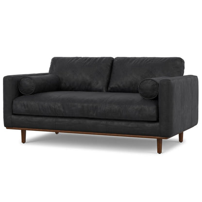 72" Black Leather Sofa With Brown Legs HomeRoots