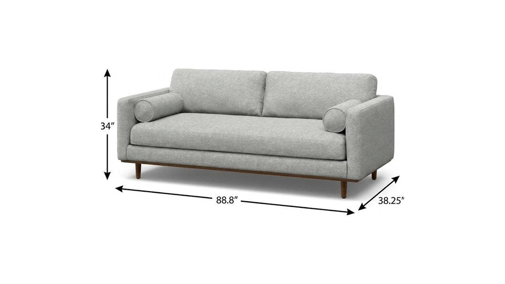 89" Gray Fabric Sofa With Brown Legs HomeRoots